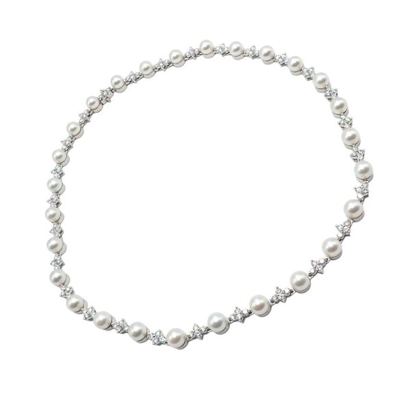 Authentic! Tiffany & Co Platinum Diamond 6.5mm Pearl Necklace - Picture 6 of 13